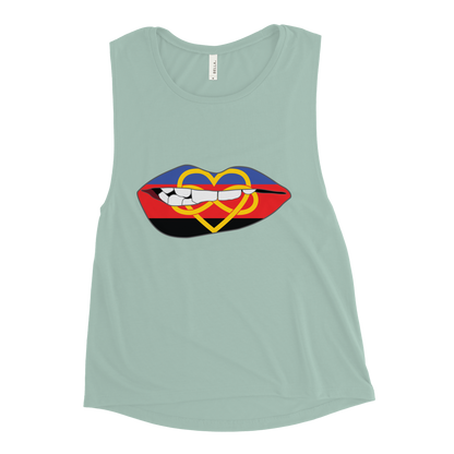 Biting Lips - Polyamory Flag Ladies’ Muscle Tank