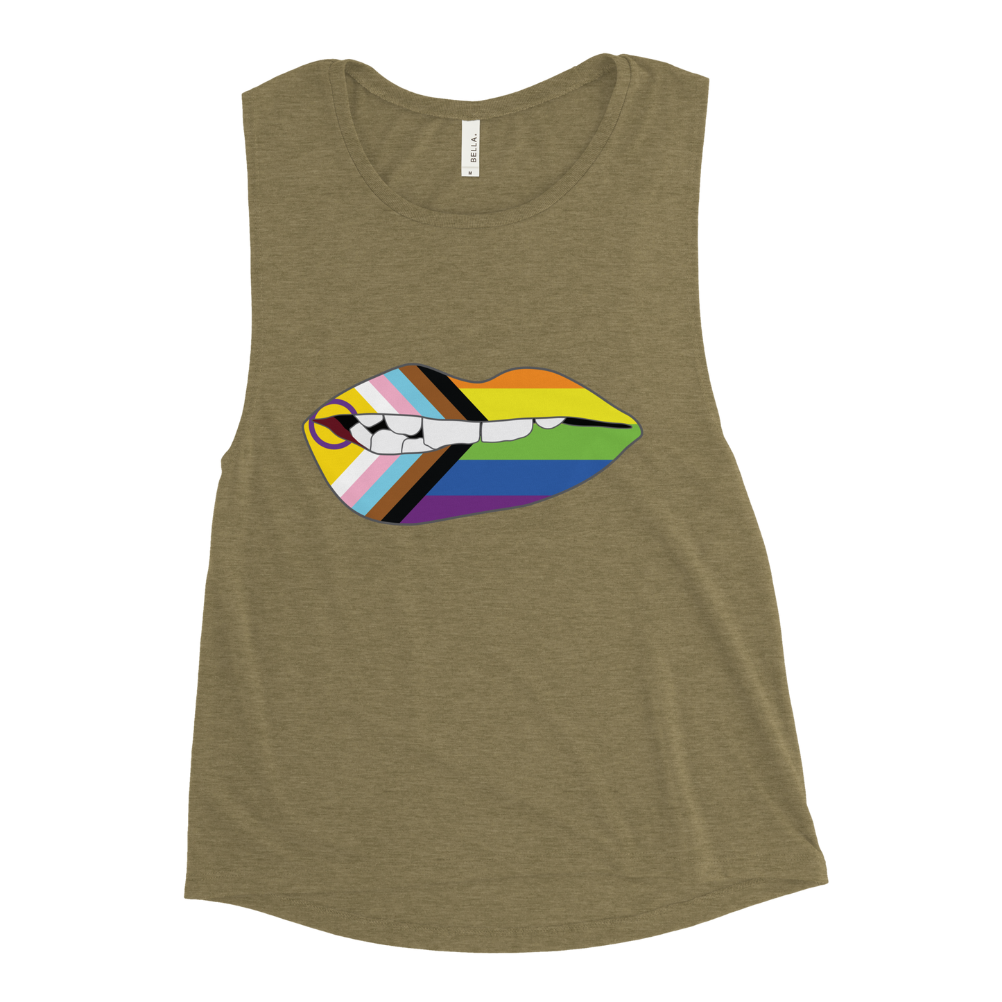 Biting Lips - Progress Pride Flag Ladies’ Muscle Tank