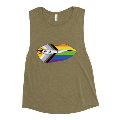 Biting Lips - Progress Pride Flag Ladies’ Muscle Tank