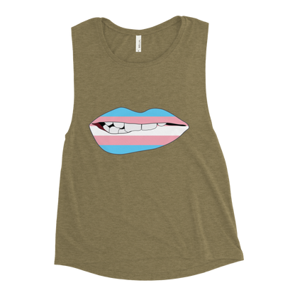 Biting Lips - Transgender Flag Ladies’ Muscle Tank