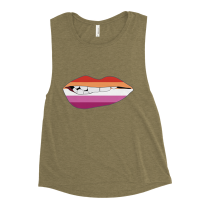 Biting Lips - Lesbian Flag Ladies’ Muscle Tank