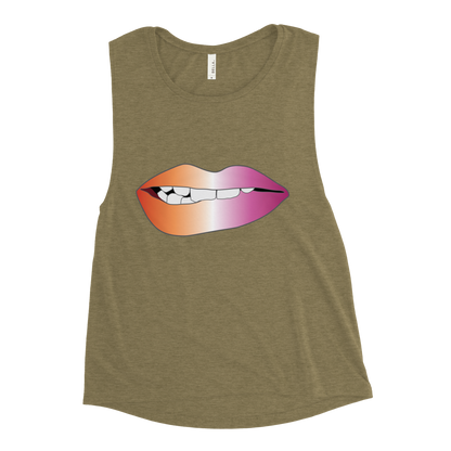 Biting Lips - Lesbian Pride - Gradient Ladies’ Muscle Tank