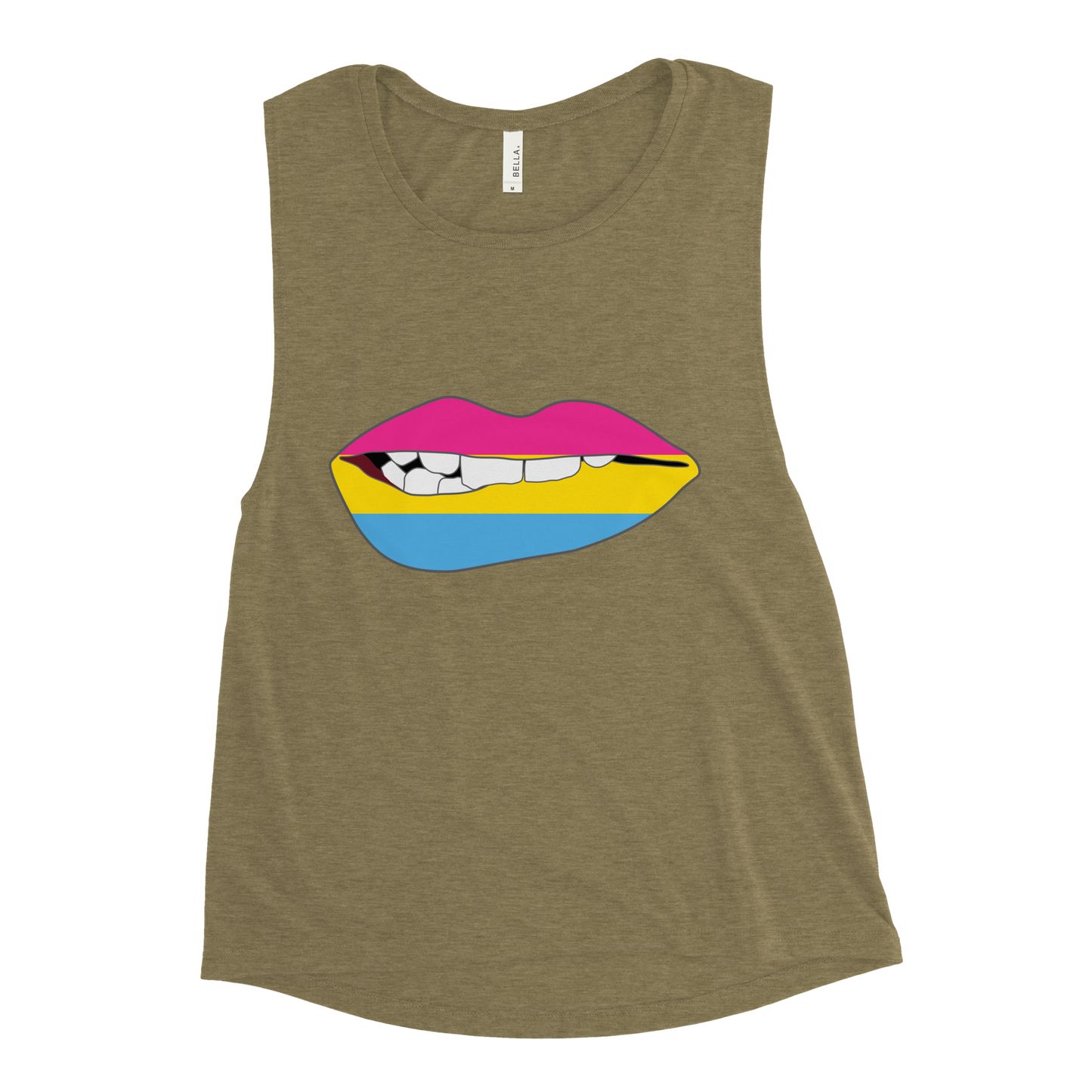 Biting Lips - Pansexual Flag Ladies’ Muscle Tank