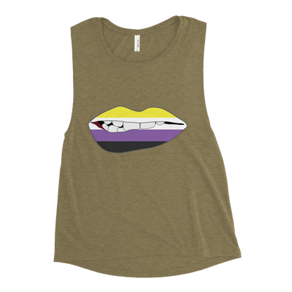 Biting Lips - Non-binary Flag Ladies’ Muscle Tank