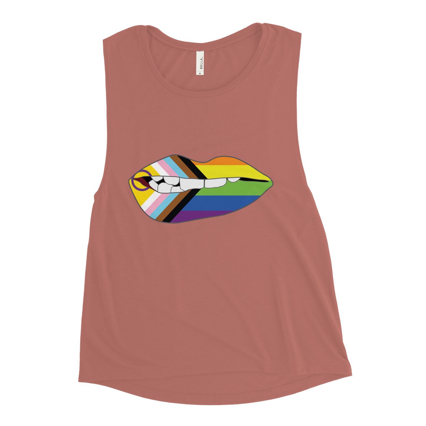 Biting Lips - Progress Pride Flag Ladies’ Muscle Tank