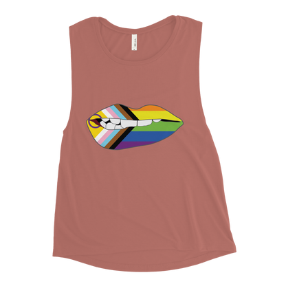 Biting Lips - Progress Pride Flag Ladies’ Muscle Tank