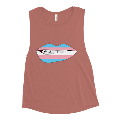 Biting Lips - Transgender Flag Ladies’ Muscle Tank