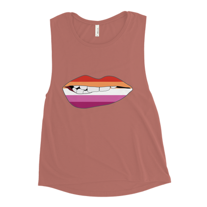 Biting Lips - Lesbian Flag Ladies’ Muscle Tank