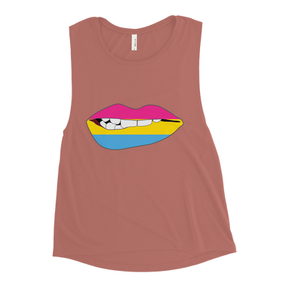 Biting Lips - Pansexual Flag Ladies’ Muscle Tank