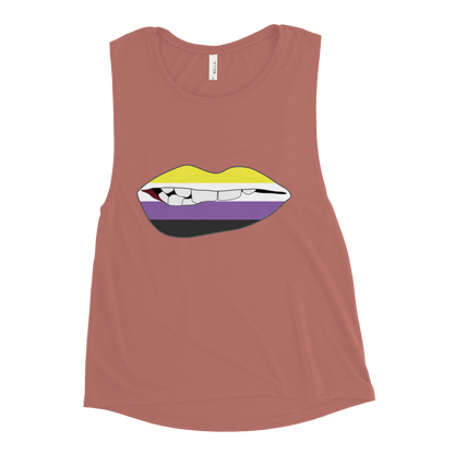 Biting Lips - Non-binary Flag Ladies’ Muscle Tank