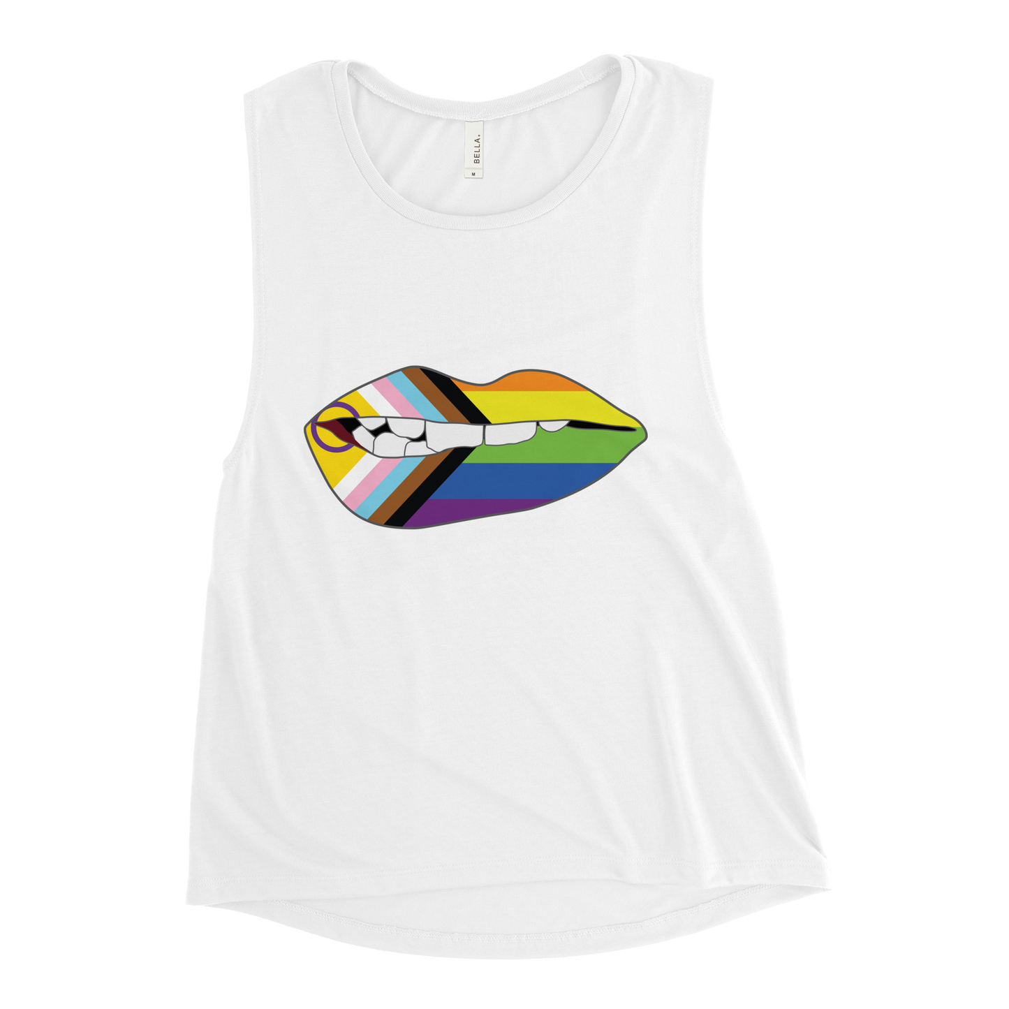 Biting Lips - Progress Pride Flag Ladies’ Muscle Tank