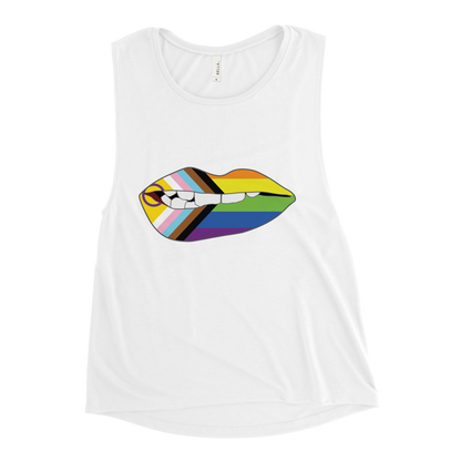 Biting Lips - Progress Pride Flag Ladies’ Muscle Tank