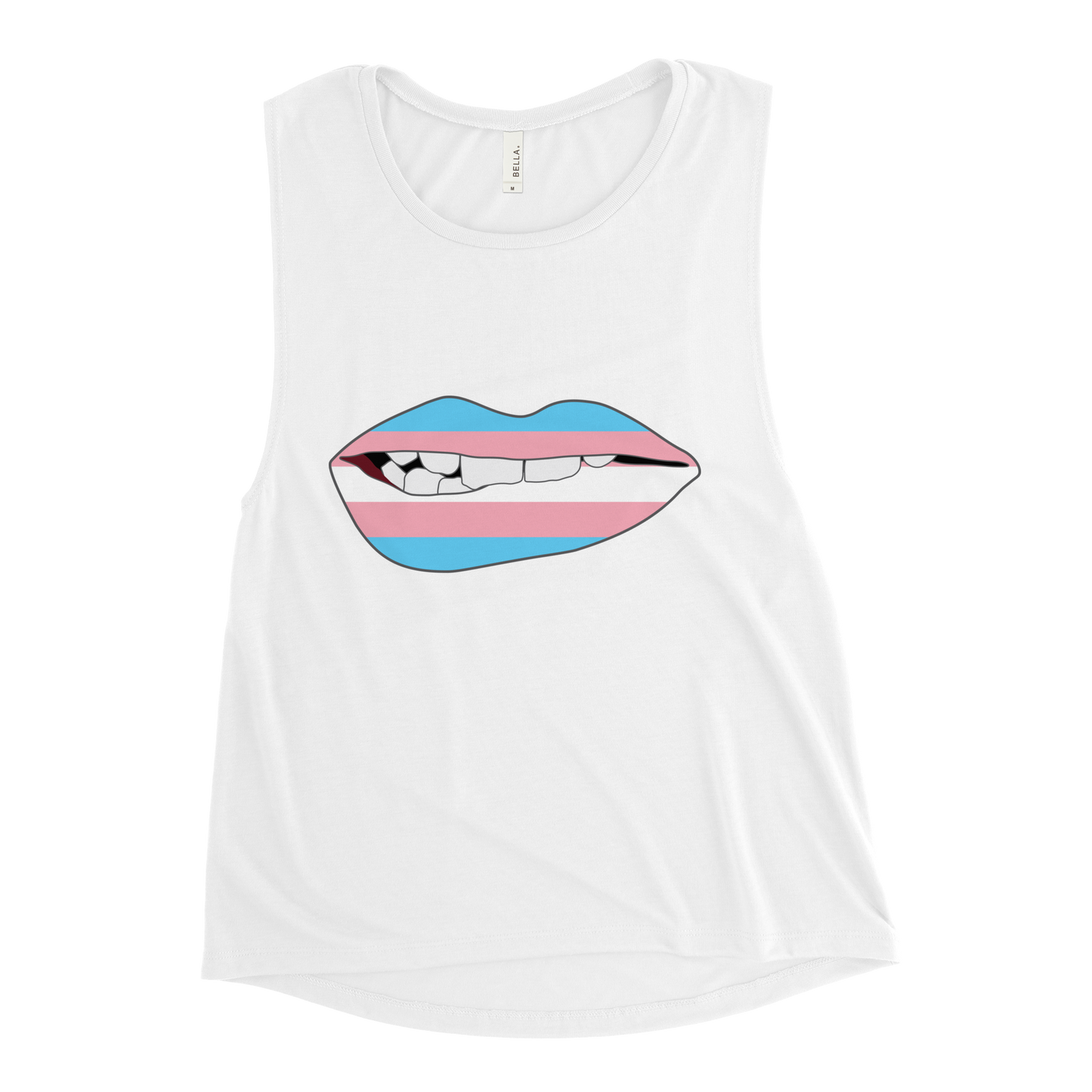 Biting Lips - Transgender Flag Ladies’ Muscle Tank