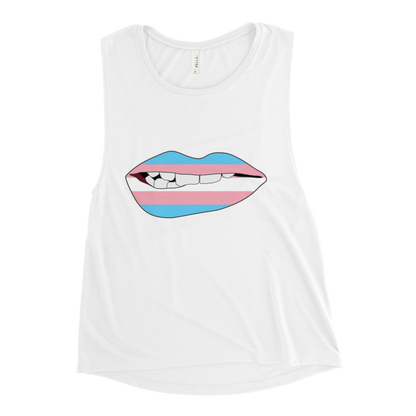 Biting Lips - Transgender Flag Ladies’ Muscle Tank