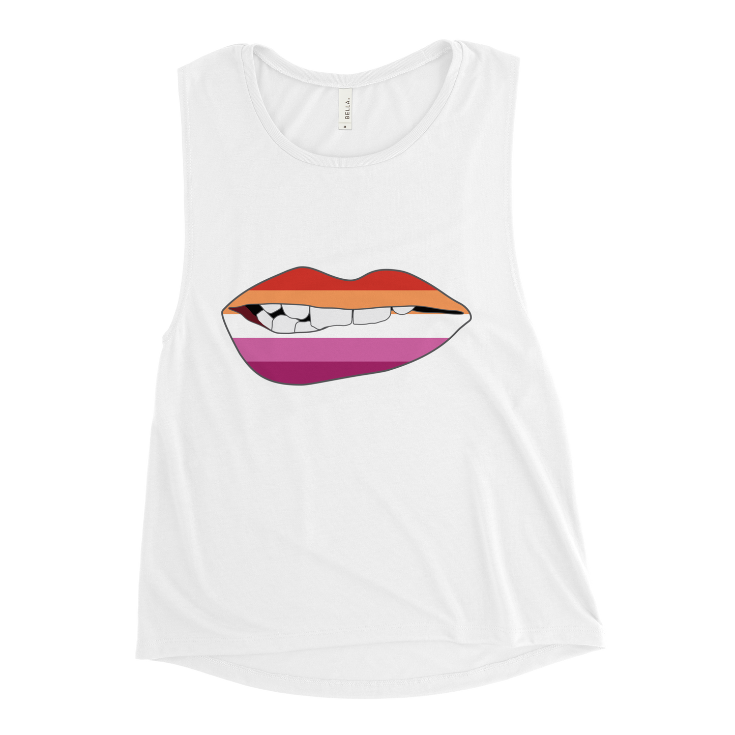 Biting Lips - Lesbian Flag Ladies’ Muscle Tank