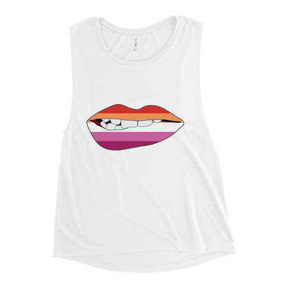 Biting Lips - Lesbian Flag Ladies’ Muscle Tank