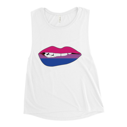 Biting Lips - Bisexual Flag Ladies’ Muscle Tank