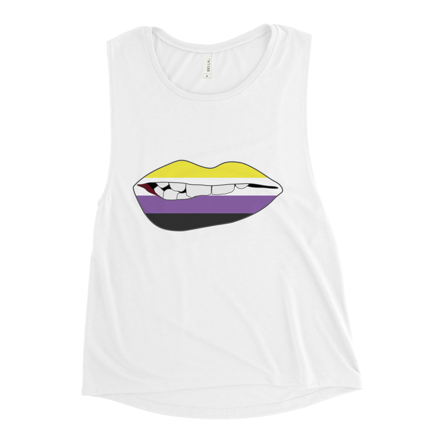 Biting Lips - Non-binary Flag Ladies’ Muscle Tank