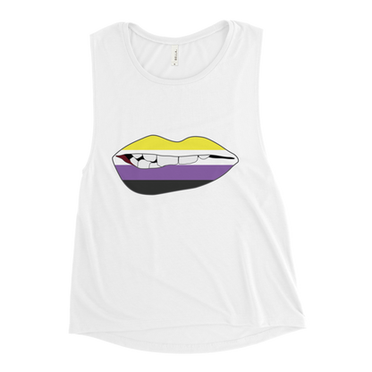 Biting Lips - Non-binary Flag Ladies’ Muscle Tank